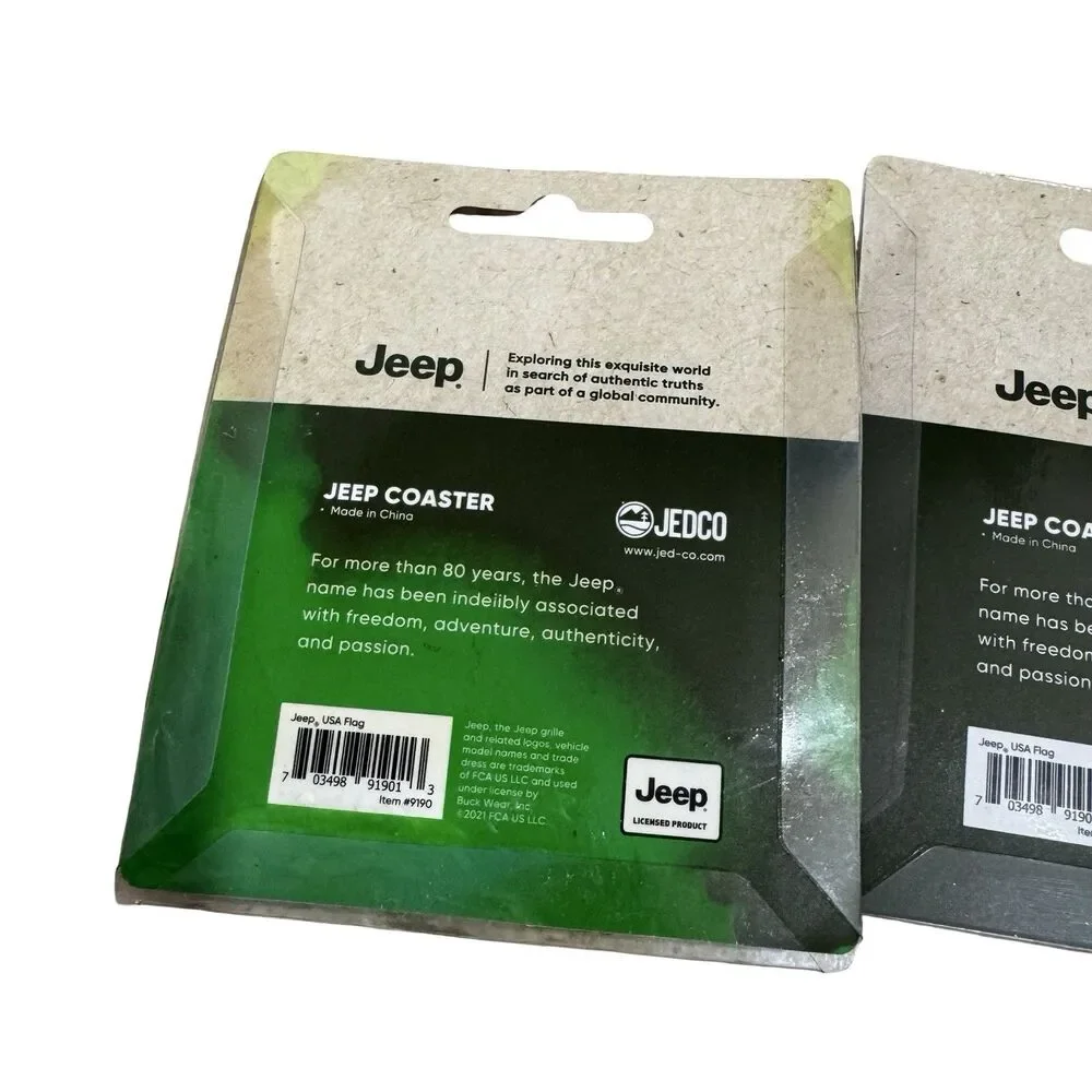 NIP Jeep Logo Car Cup Holder Coaster Set Of 2 Red White And Blue Flag American